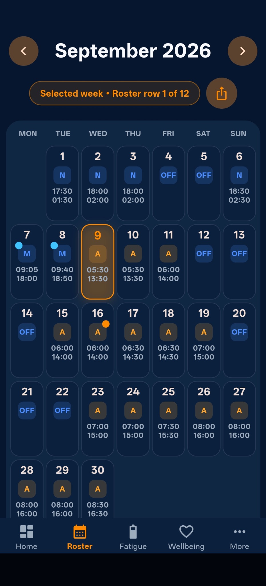 Roster calendar